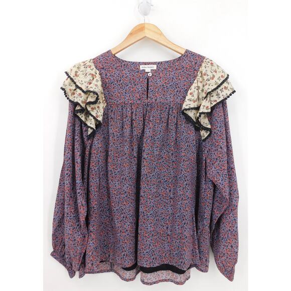 Roller Rabbit Natal Odalis Ruffle‎ Shoulder Blouse Size Medium Cotton Prairie - Picture 1 of 5